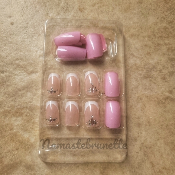 2/$16 Rhinestone Pink Press On Nails - Picture 14 of 14
